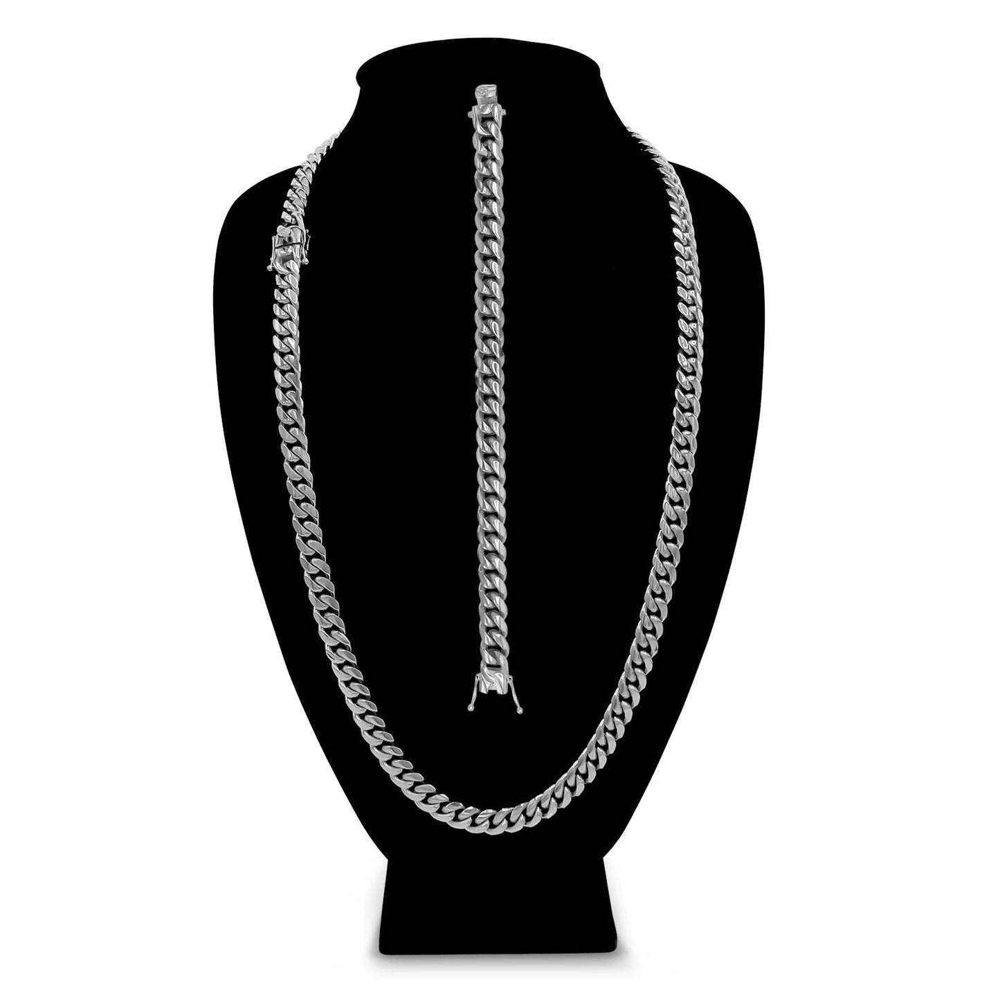 Cuban Link Silver Necklace Set