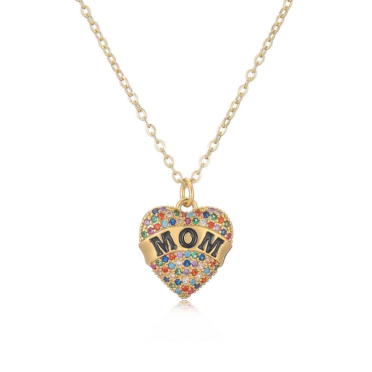 "Elegant MAMA Heart Pendant - 18K Gold Plated with Zircon Inlay"