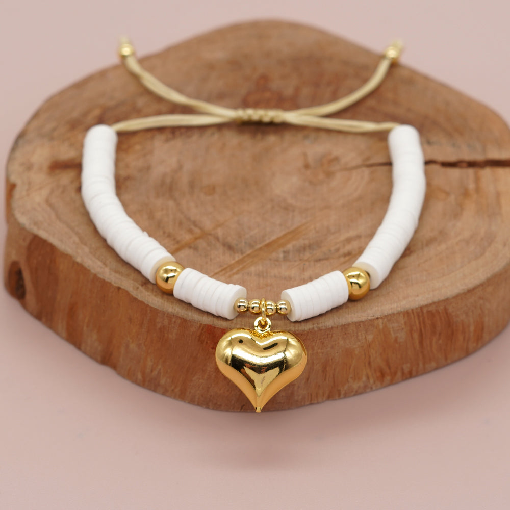 "Bohemian Heart - Ethnic-Inspired Soft Clay & Rope Bracelet"