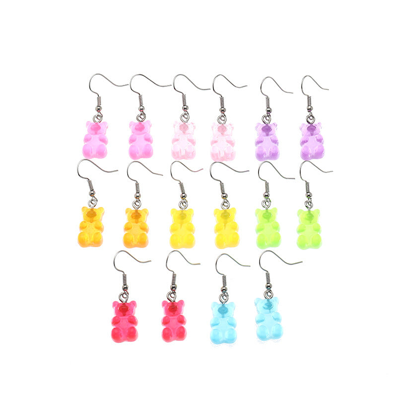 "Whimsical Bear Earrings Set for Girls - 8 Colorful Pairs"