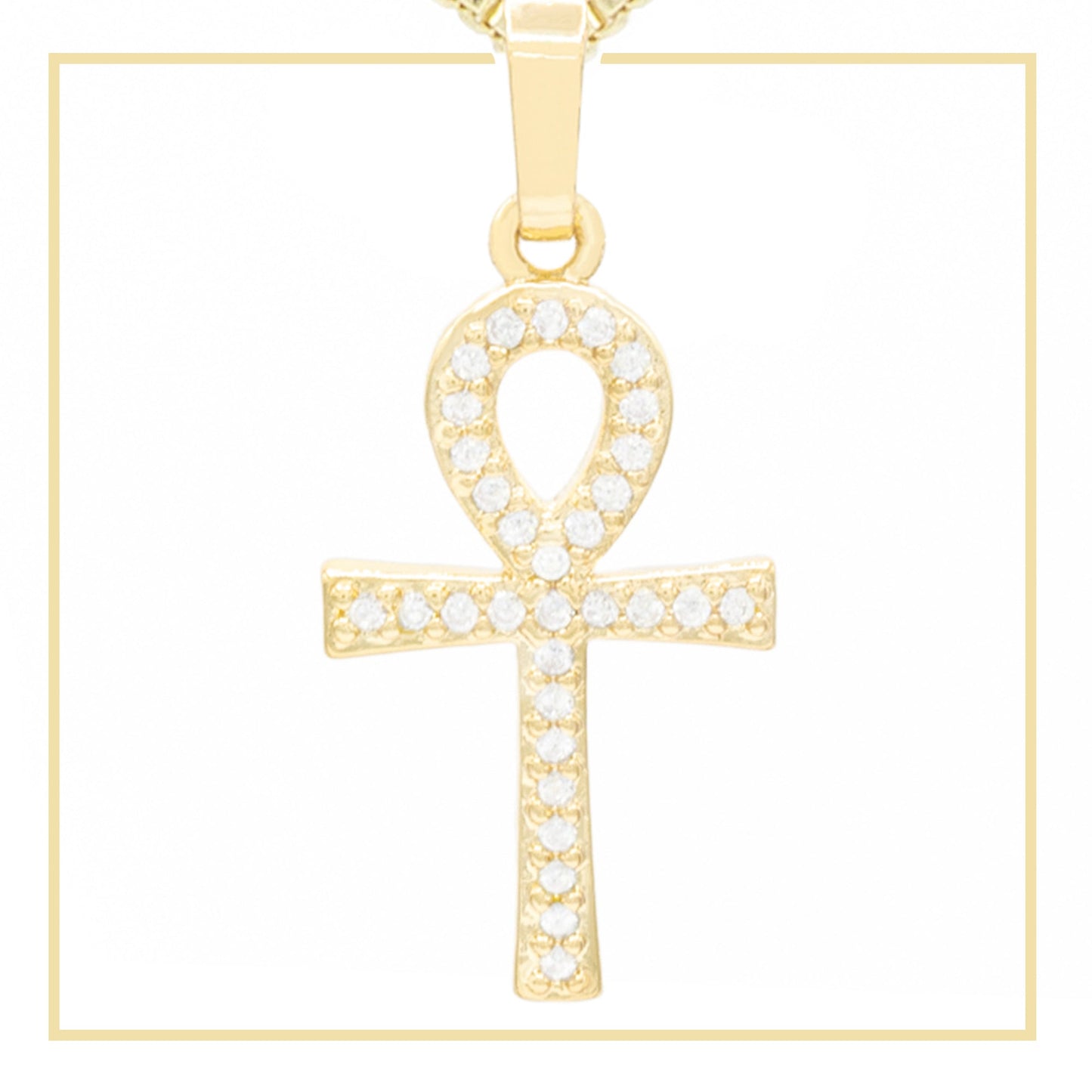 Ankh Cross CZ 14K Gold Pendant