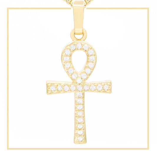 Ankh Cross CZ 14K Gold Pendant