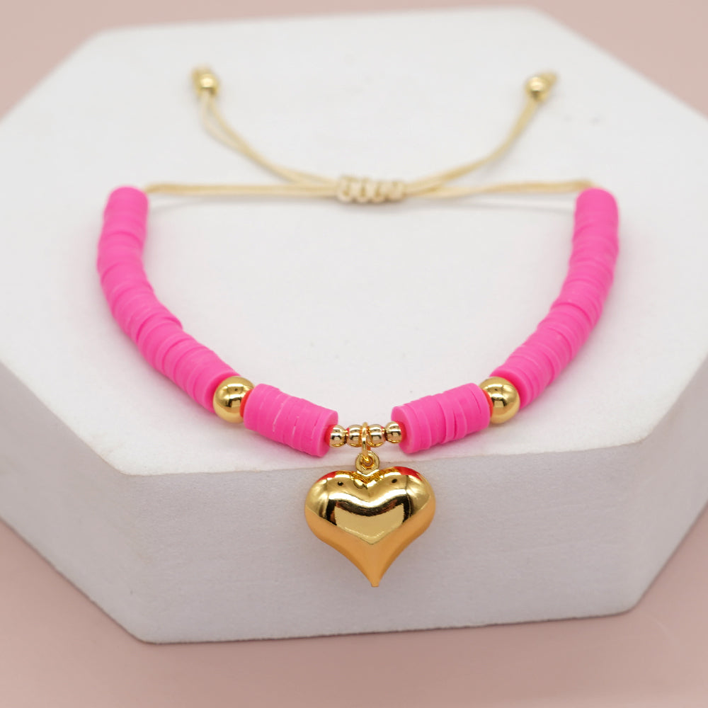 "Bohemian Heart - Ethnic-Inspired Soft Clay & Rope Bracelet"