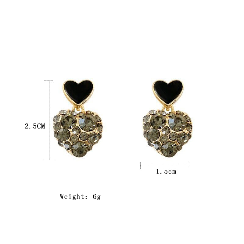 "Golden Heart Drop Earrings - Rhinestone Embellished"