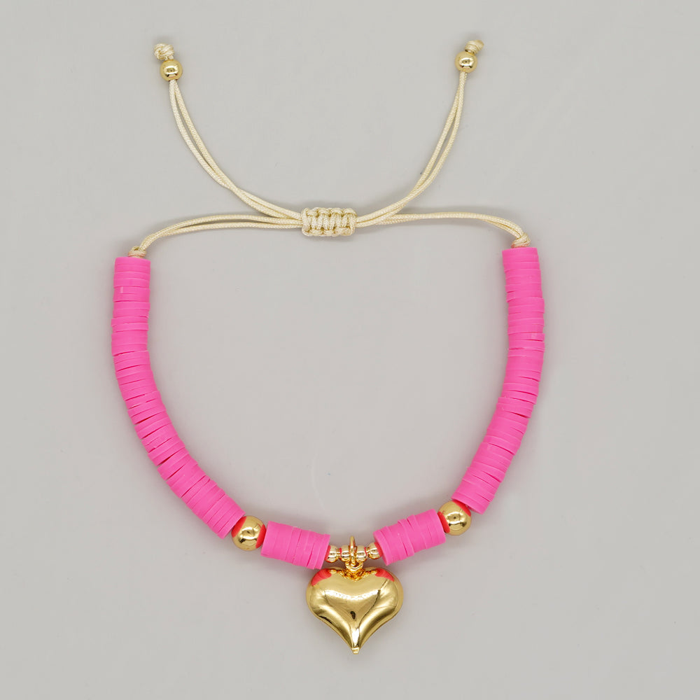 "Bohemian Heart - Ethnic-Inspired Soft Clay & Rope Bracelet"