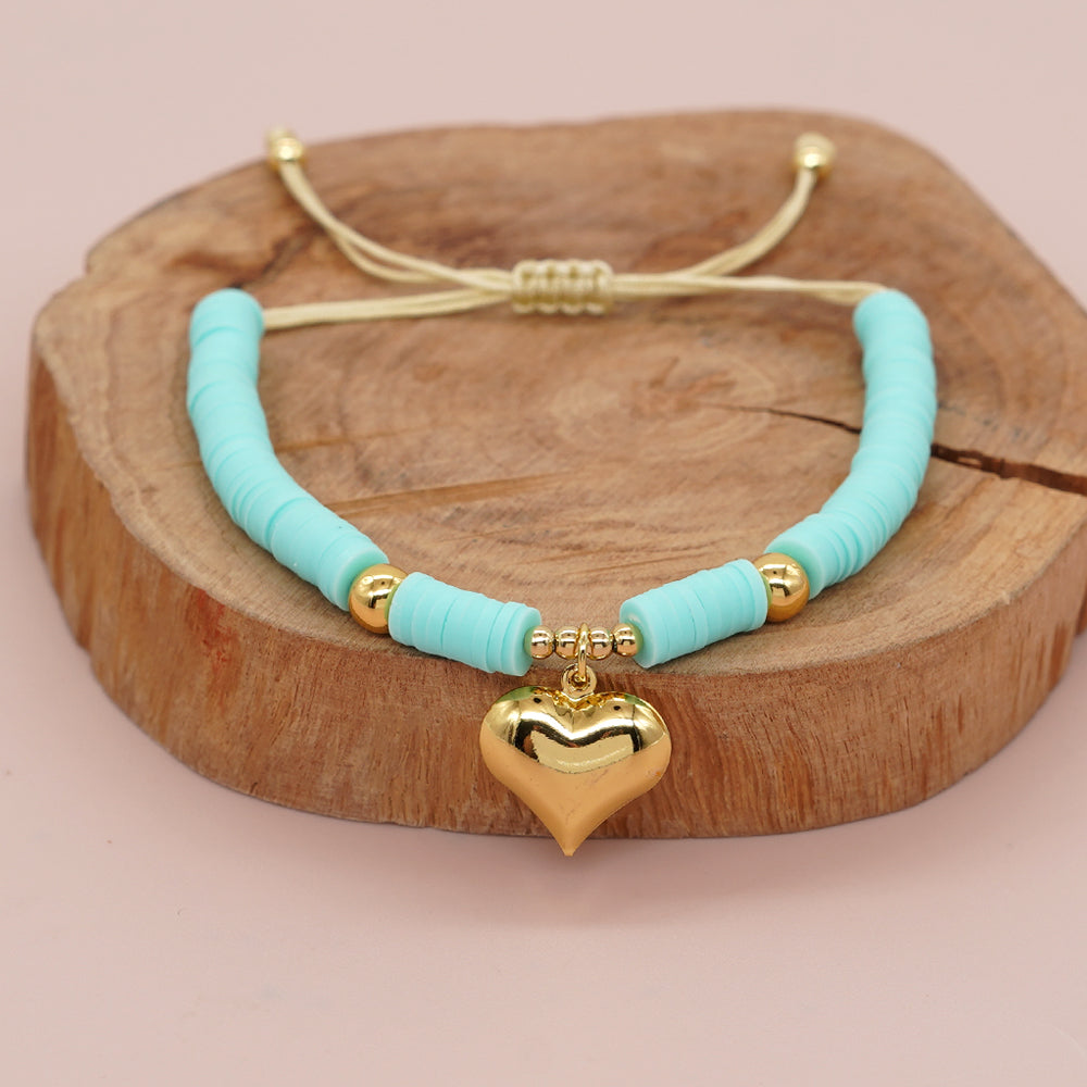 "Bohemian Heart - Ethnic-Inspired Soft Clay & Rope Bracelet"