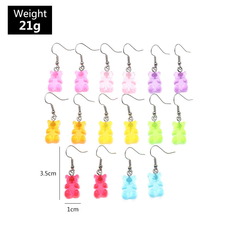 "Whimsical Bear Earrings Set for Girls - 8 Colorful Pairs"