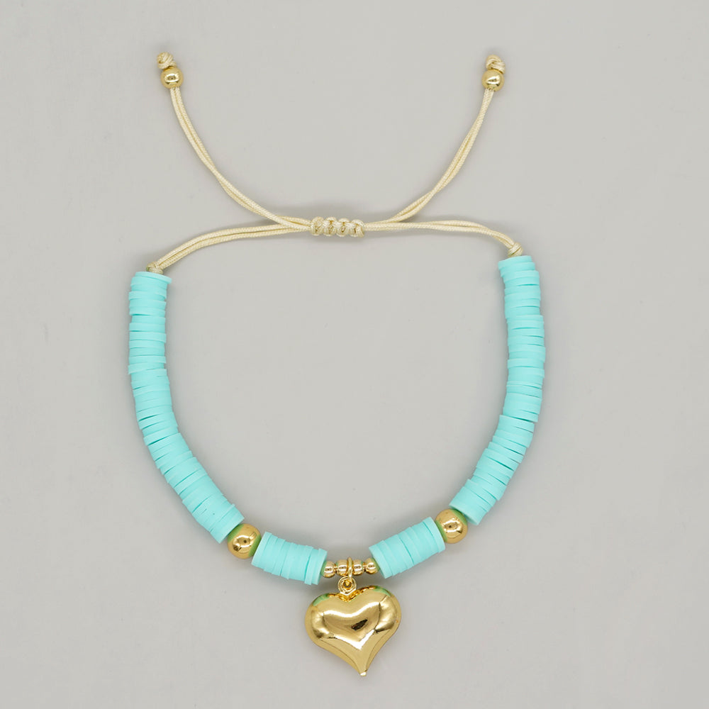 "Bohemian Heart - Ethnic-Inspired Soft Clay & Rope Bracelet"