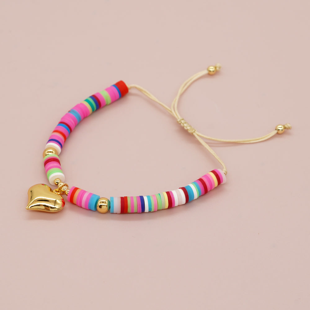 "Bohemian Heart - Ethnic-Inspired Soft Clay & Rope Bracelet"