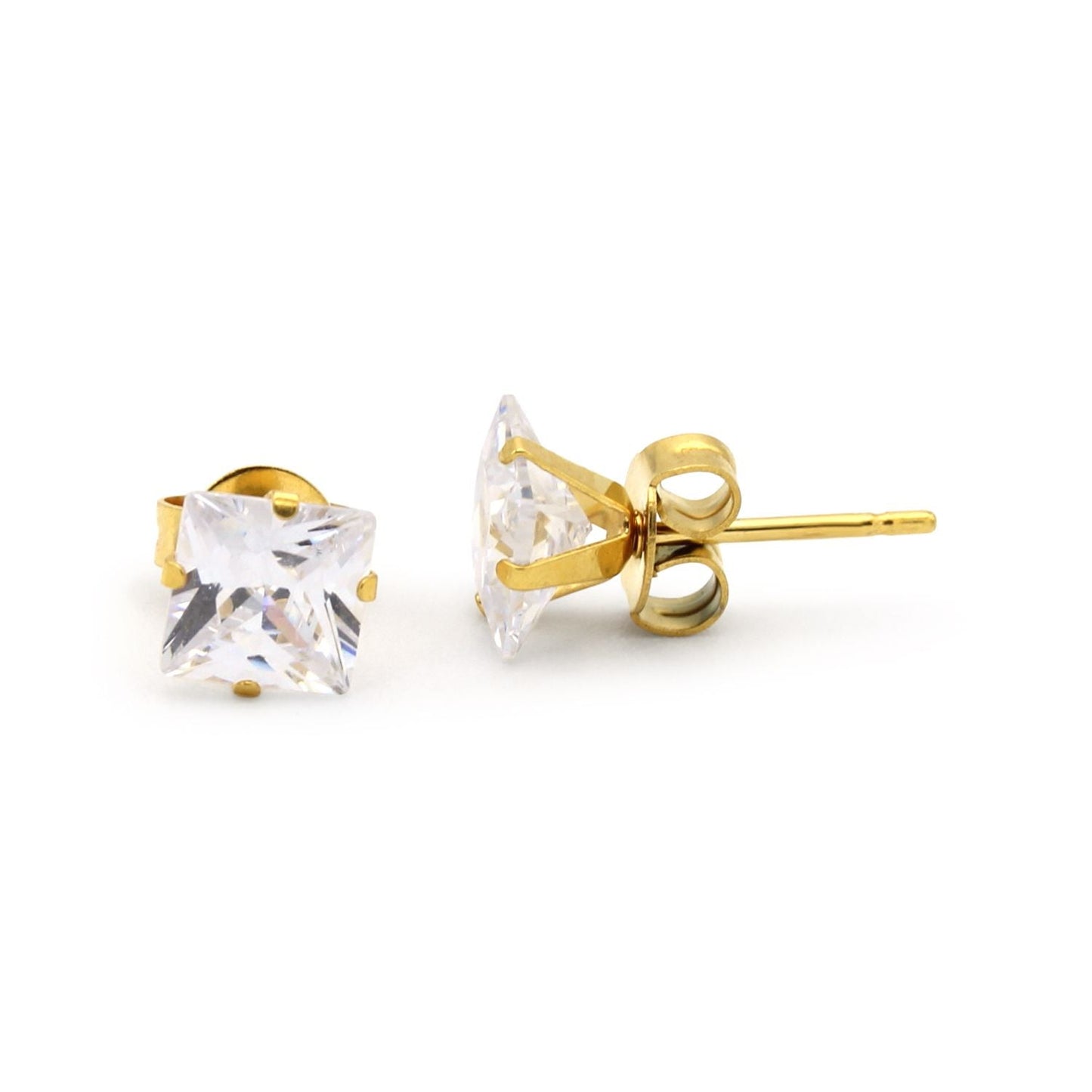 Square Gold Cubic Zirconia Studs