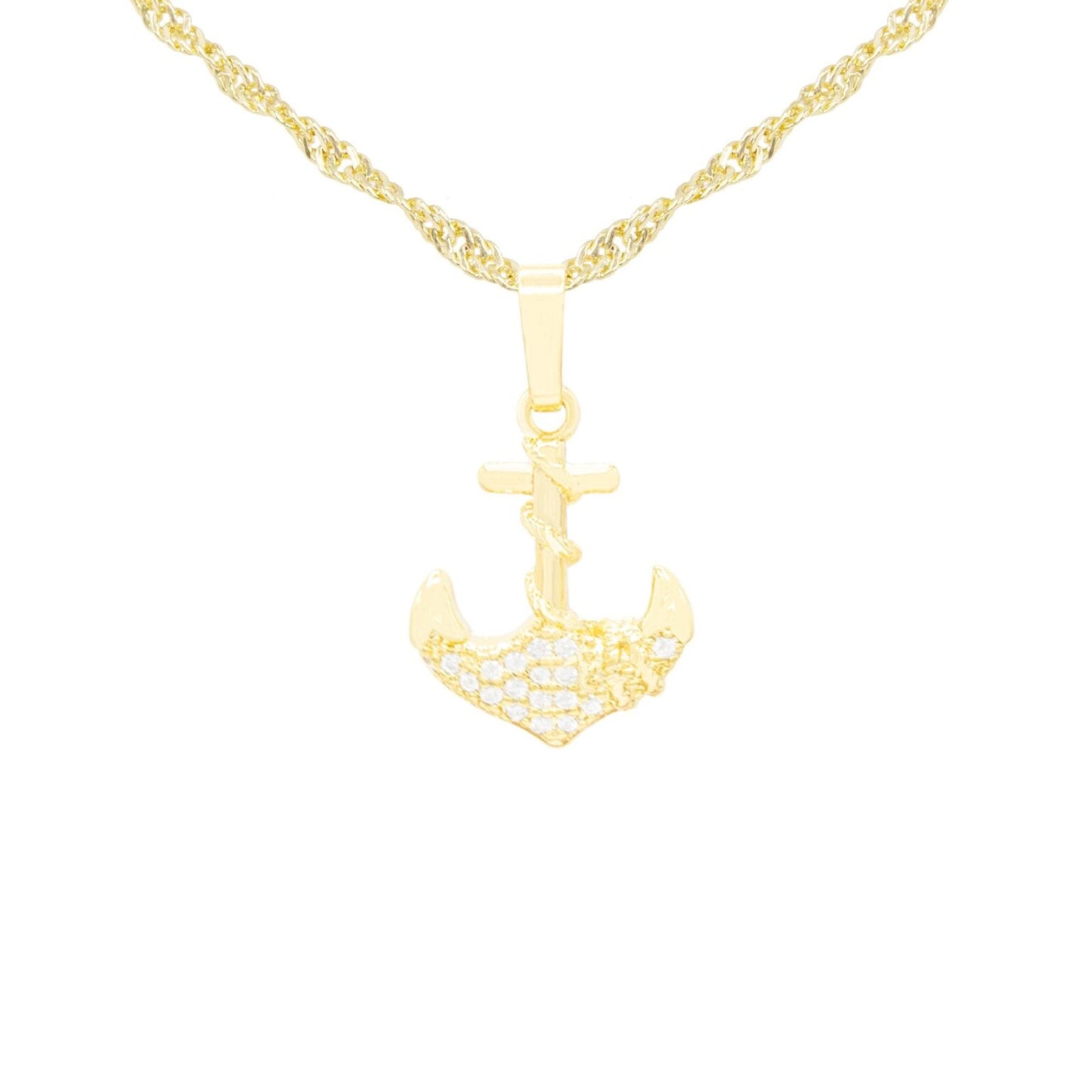 Anchor CZ 14K Gold Pendant & Necklace Set