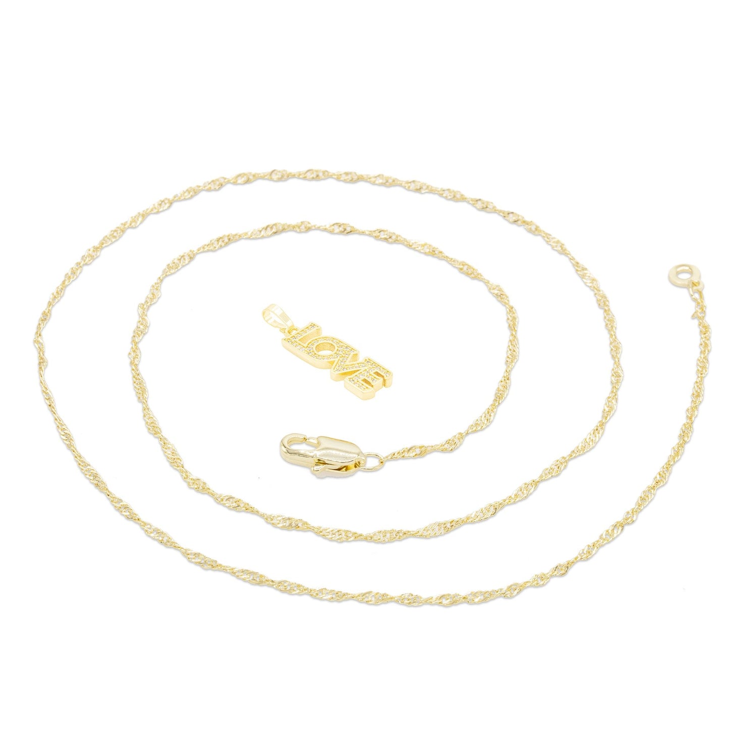 Love Pendant CZ 14 K Gold Necklace Set