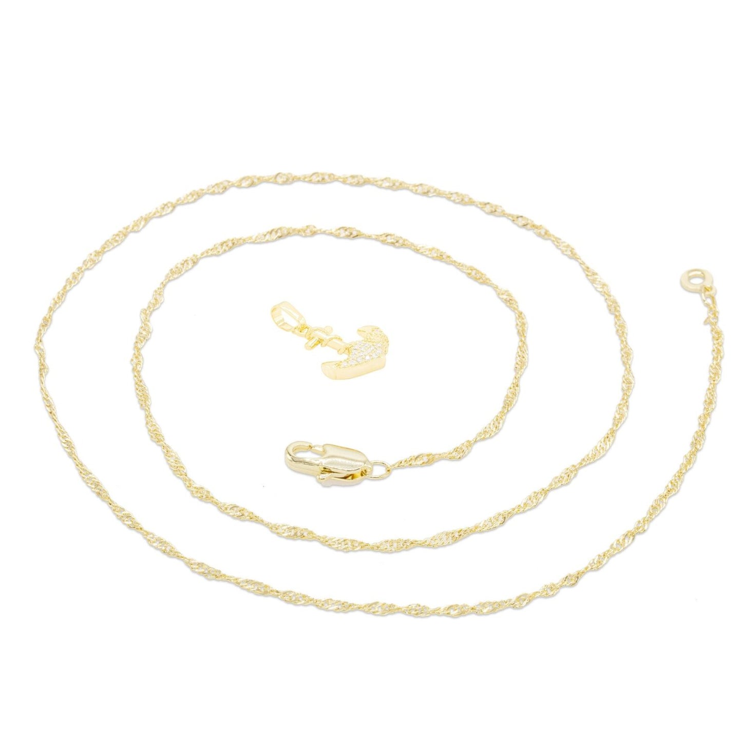 Anchor CZ 14K Gold Pendant & Necklace Set