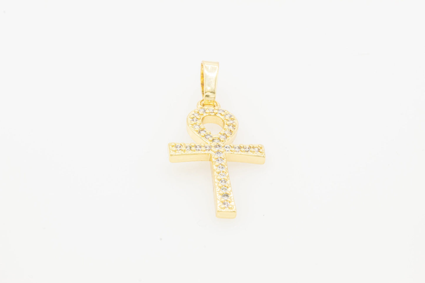 Ankh Cross CZ 14K Gold Pendant