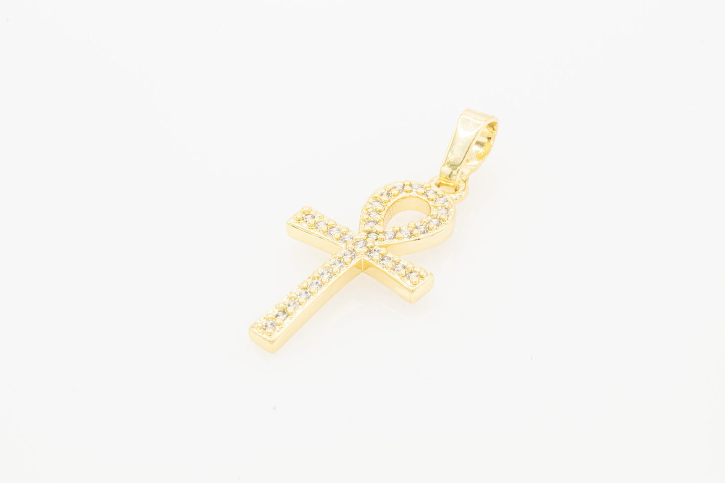 Ankh Cross CZ 14K Gold Pendant