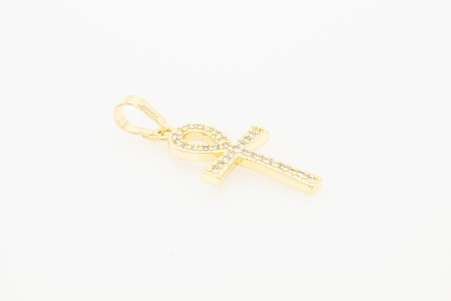 Ankh Cross CZ 14K Gold Pendant