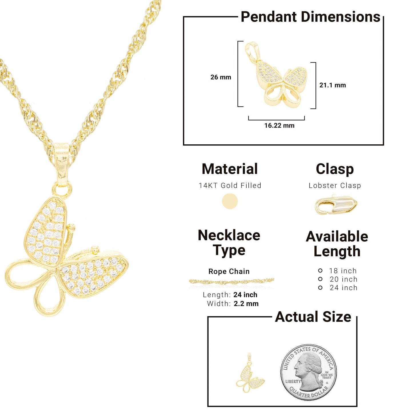 Butterfly 14K Gold Necklace Set