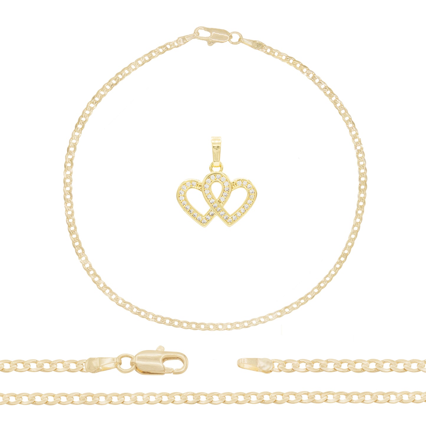 Anklet Heart Charm 14k Gold Cuban link