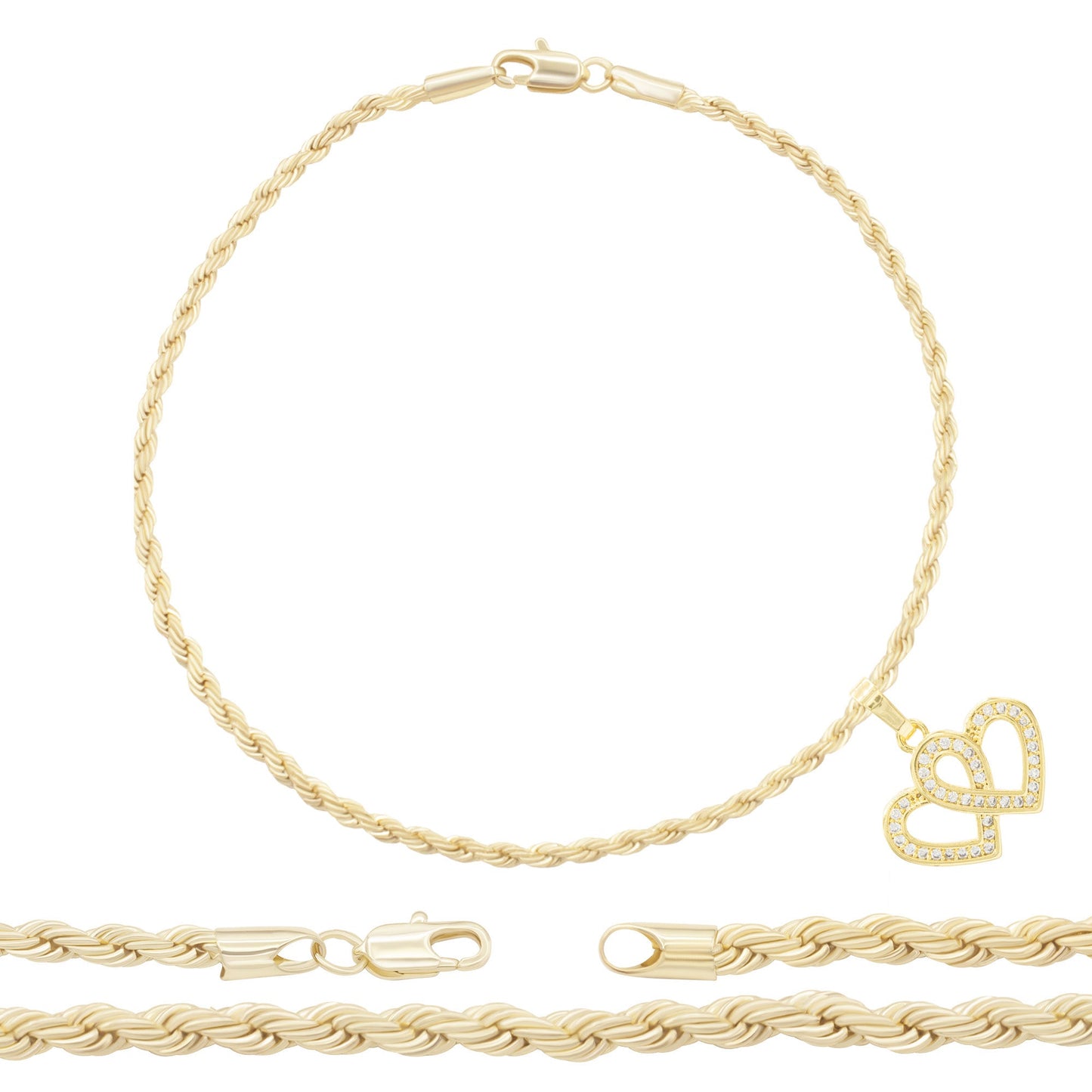 Rope 14K Gold Filled CZ Heart Anklet