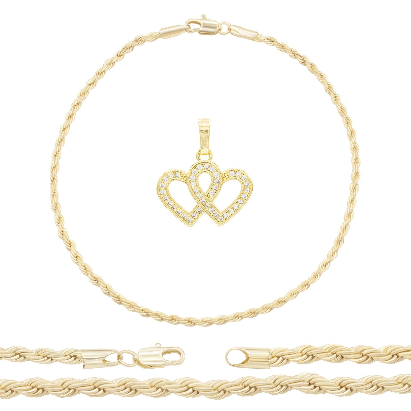 Rope 14K Gold Filled CZ Heart Anklet