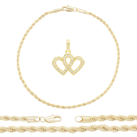 Rope 14K Gold Filled CZ Heart Anklet