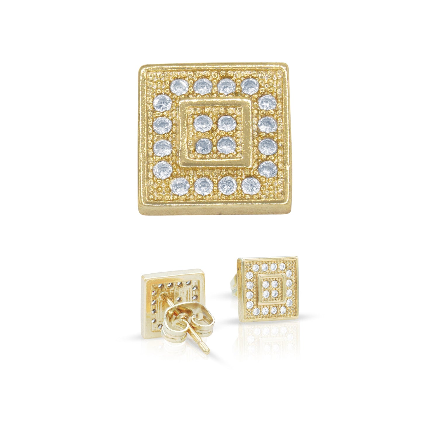 Double Square CZ Hip Hop 14K Gold Filled Studs