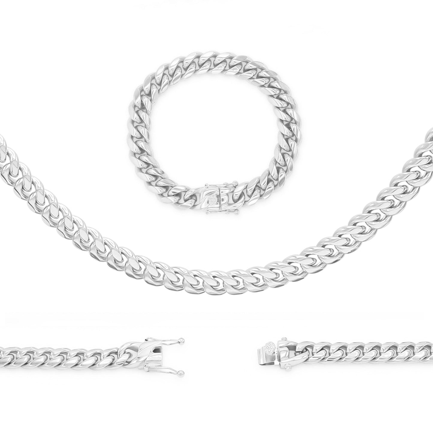 Cuban Link Silver Necklace Set