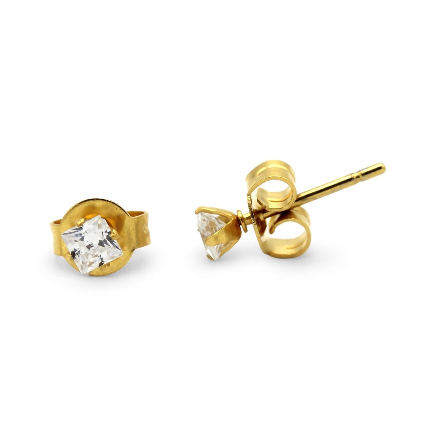 Square Gold Cubic Zirconia Studs