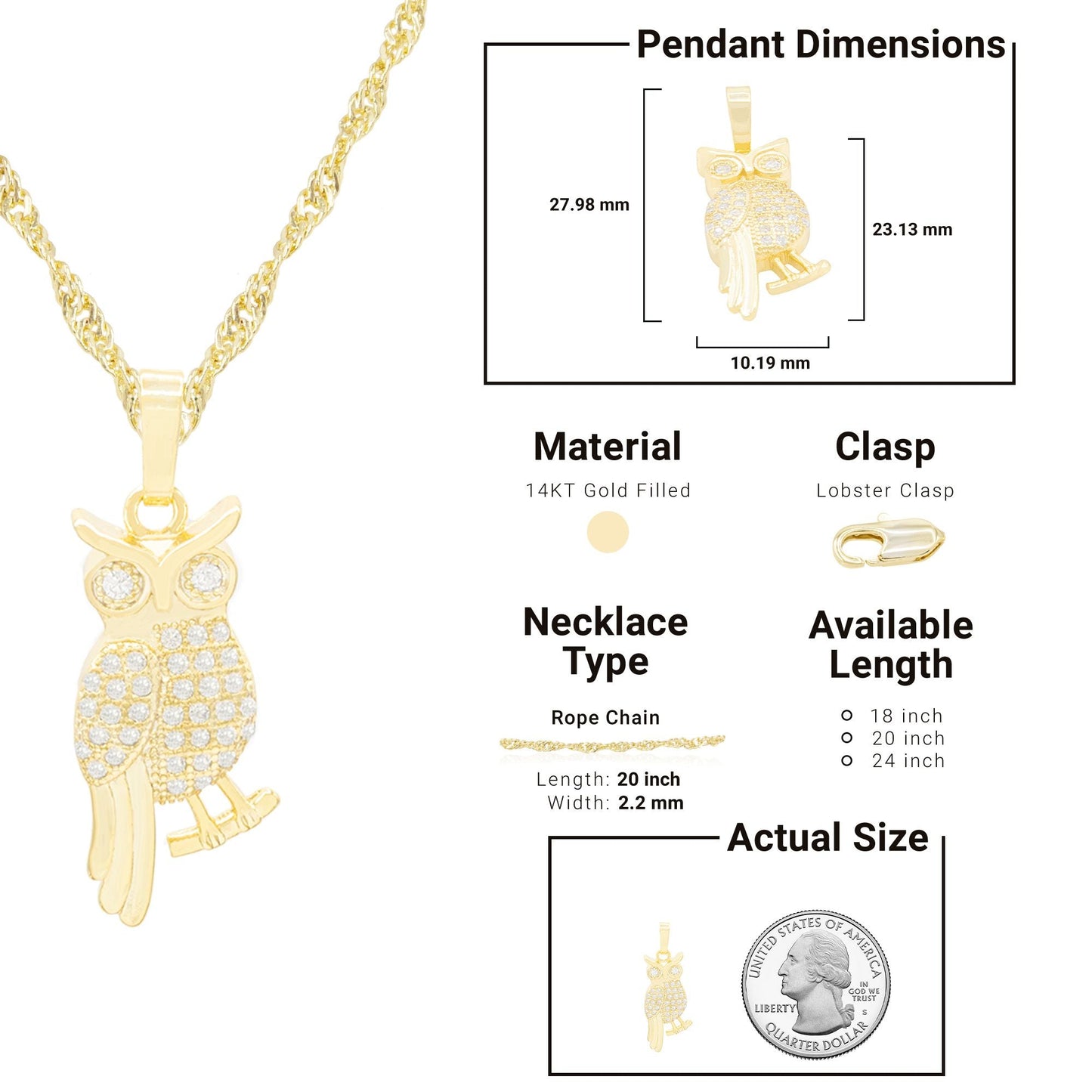 Owl Gold Chain Necklace Set