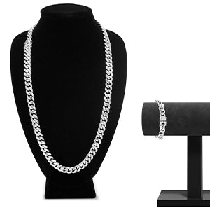 Cuban Link Silver Necklace Set