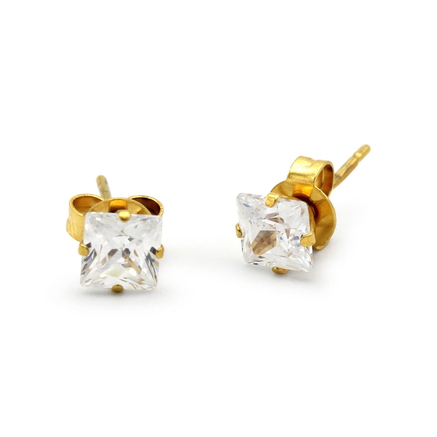 Square Gold Cubic Zirconia Studs