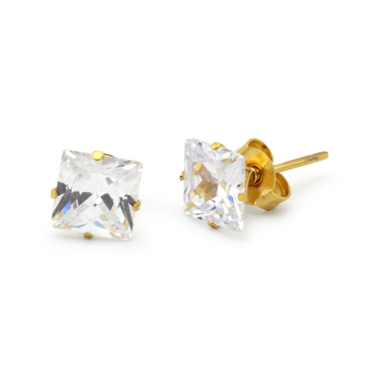 Square Gold Cubic Zirconia Studs