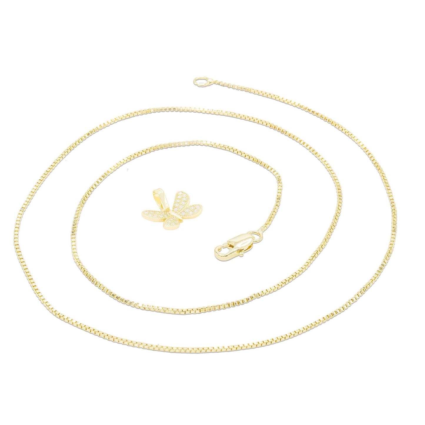 14K Gold Butterfly Pendant  Necklace Set