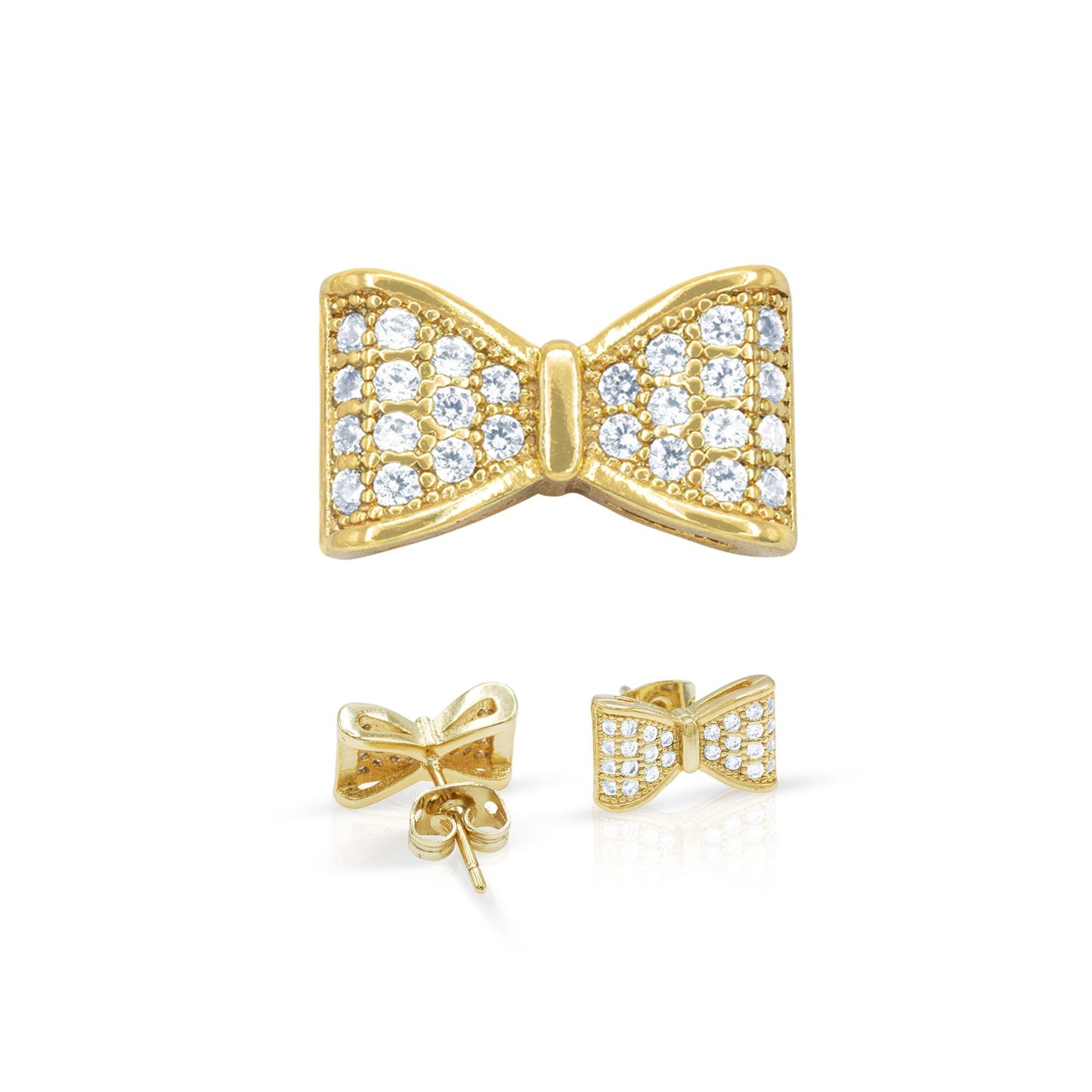 Bow Tie 14K Gold CZ Hip Hop Studs