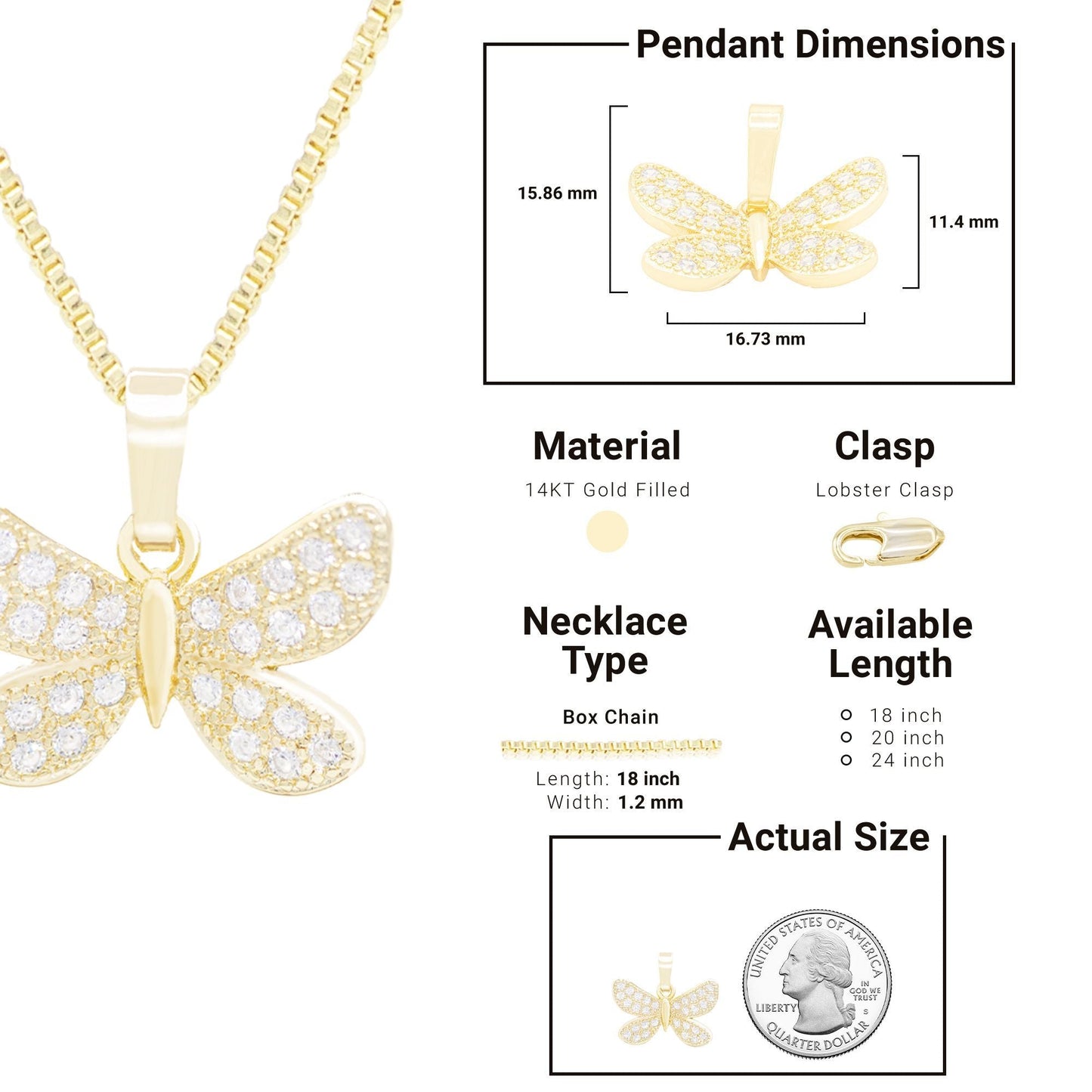 14K Gold Butterfly Pendant  Necklace Set