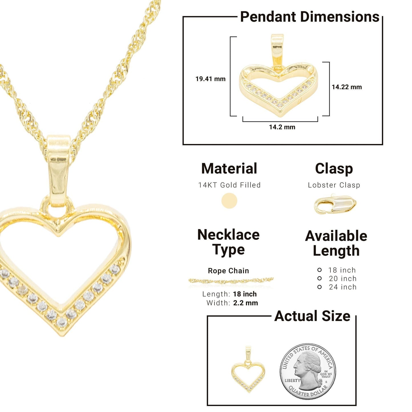 Heart Gold Filled Necklace Set