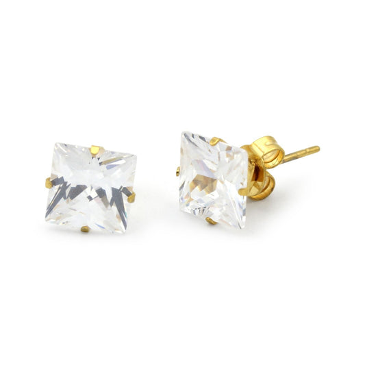 Square Gold Cubic Zirconia Studs