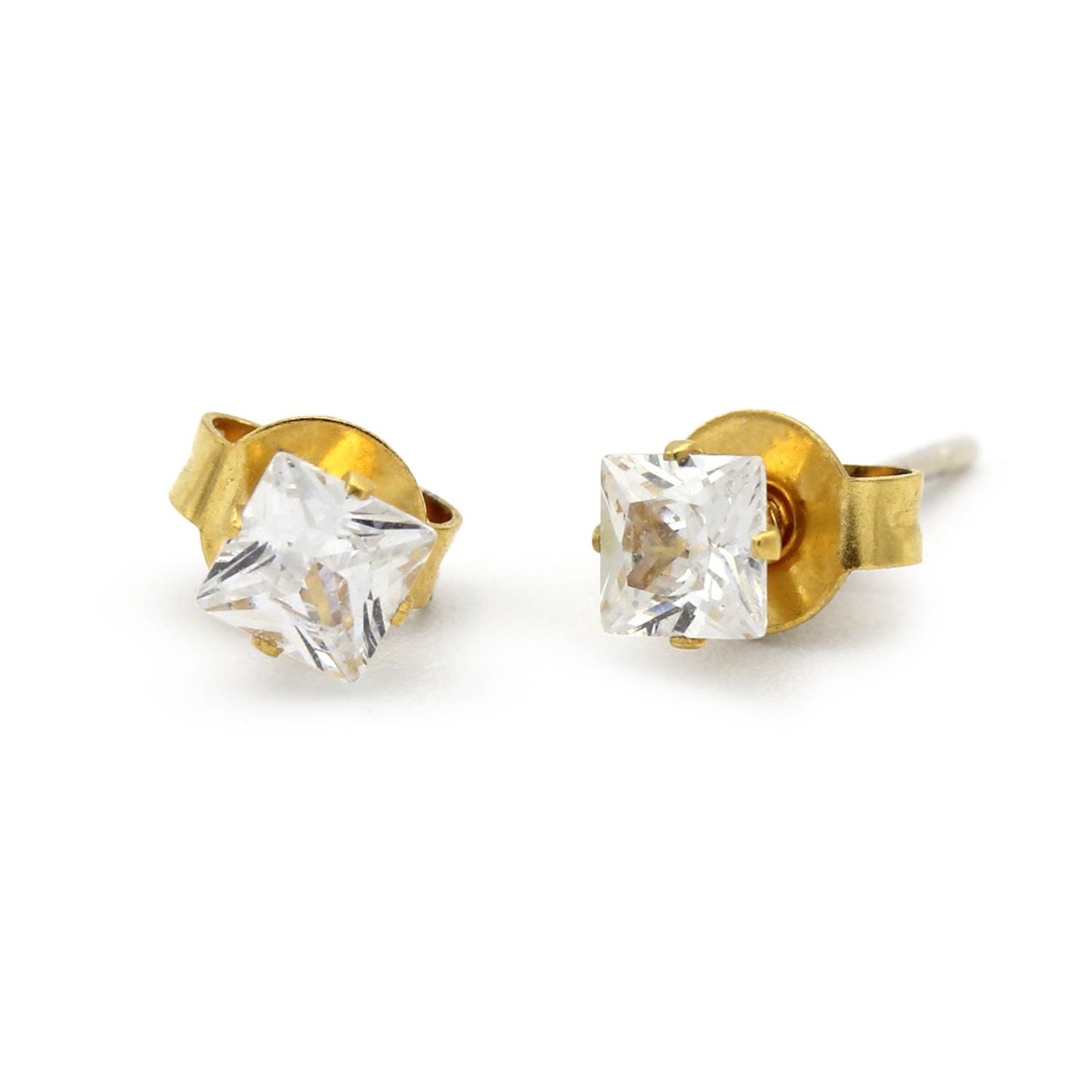 Square Gold Cubic Zirconia Studs